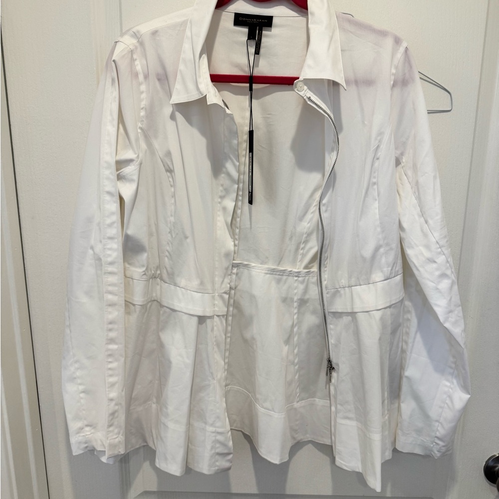Brand new Donna Karen, white long sleeve zippered shirt